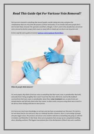 Read This Guide Opt For Varicose Vein Removal