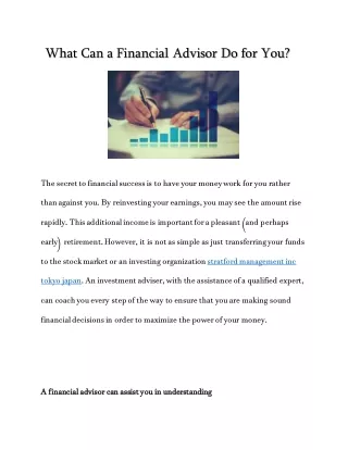 what can a financial advisor do for you