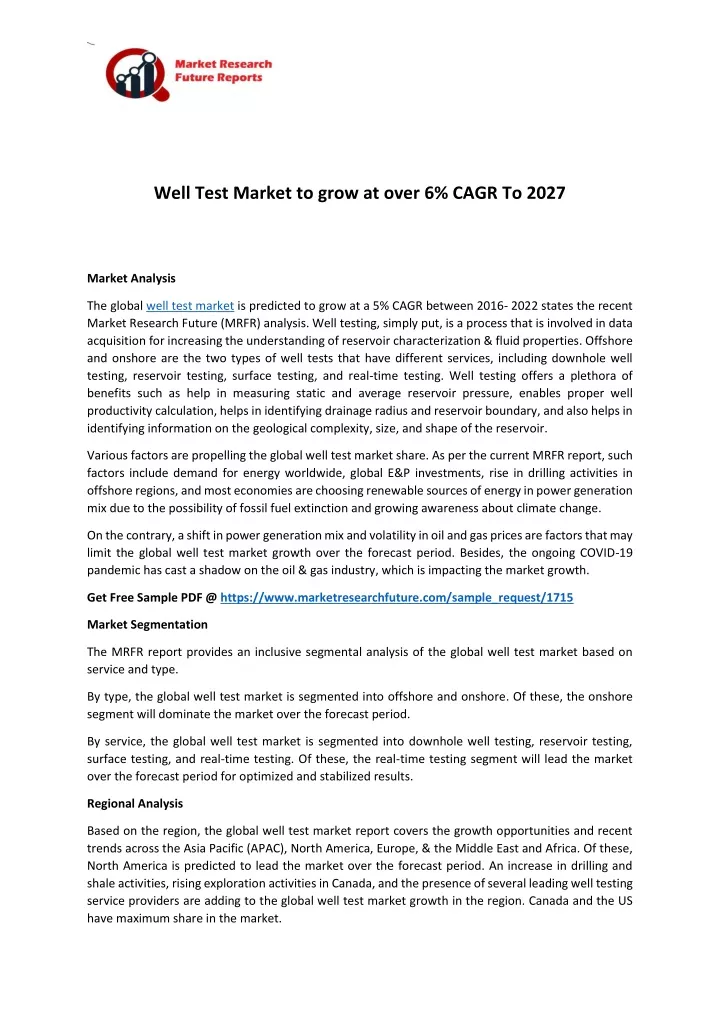 well test market to grow at over 6 cagr to 2027