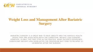 Weight Loss and Management After Bariatric Surgery