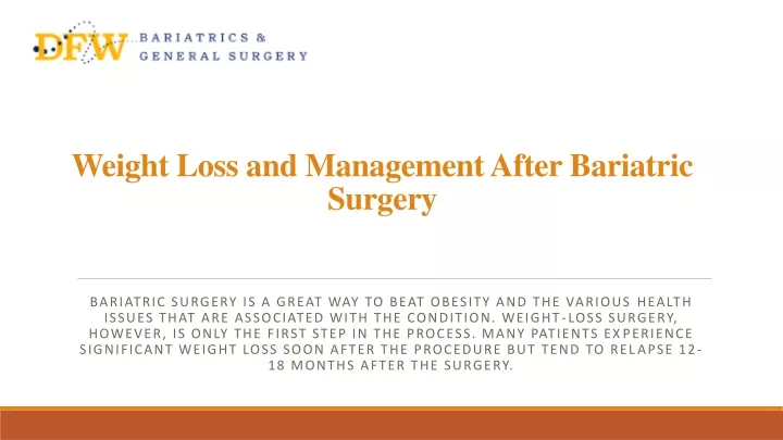 weight loss and management after bariatric surgery