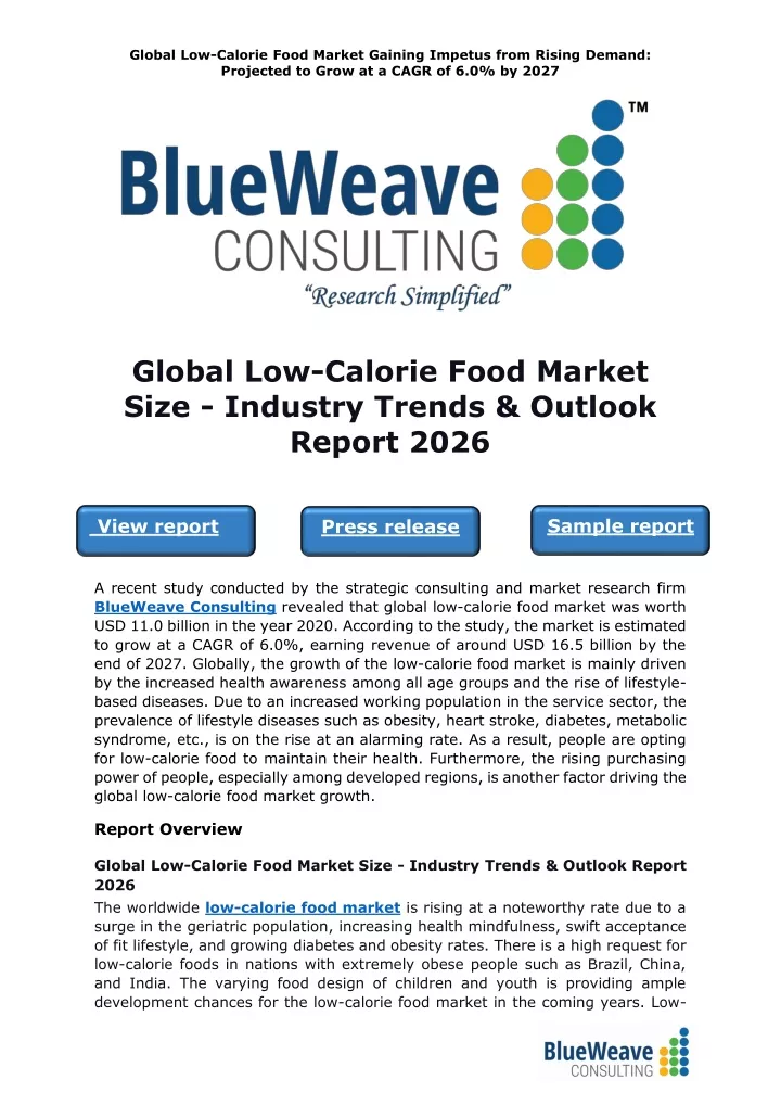global low calorie food market gaining impetus