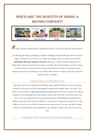 Which are the benefits of Hiring A Moving Company