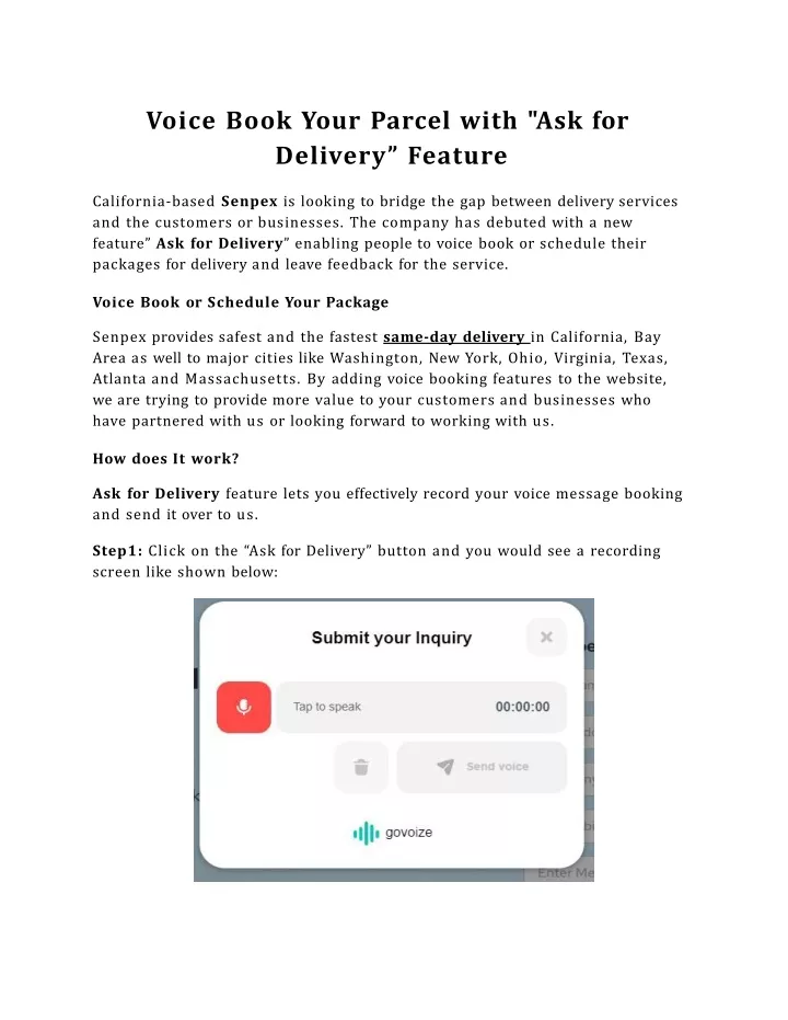 voice book your parcel with ask for delivery