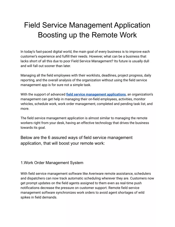 field service management application boosting