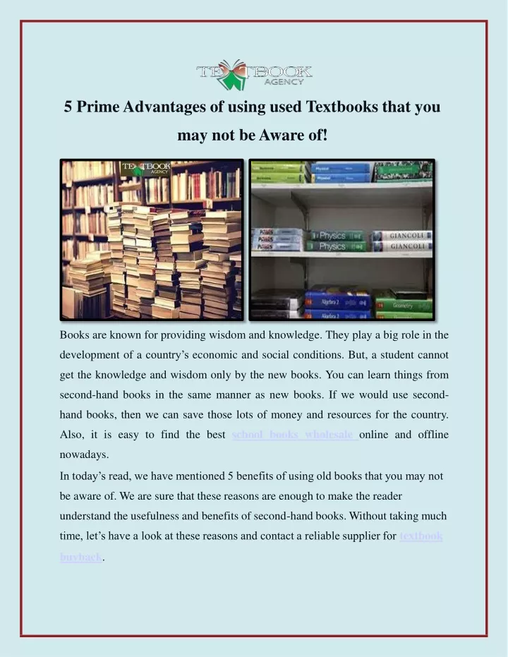 5 prime advantages of using used textbooks that