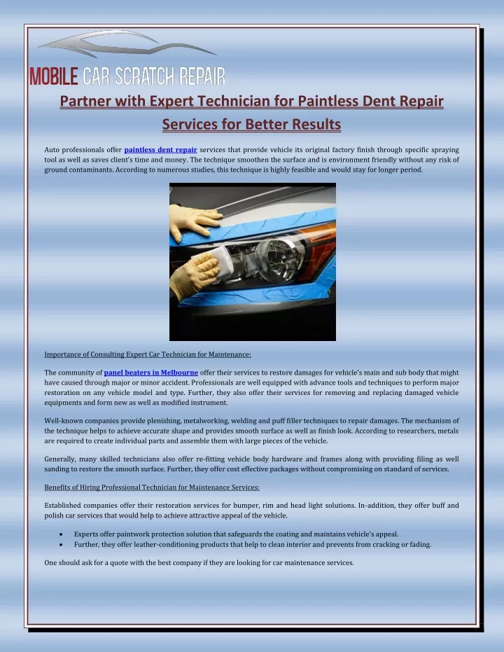 partner with expert technician for paintless dent