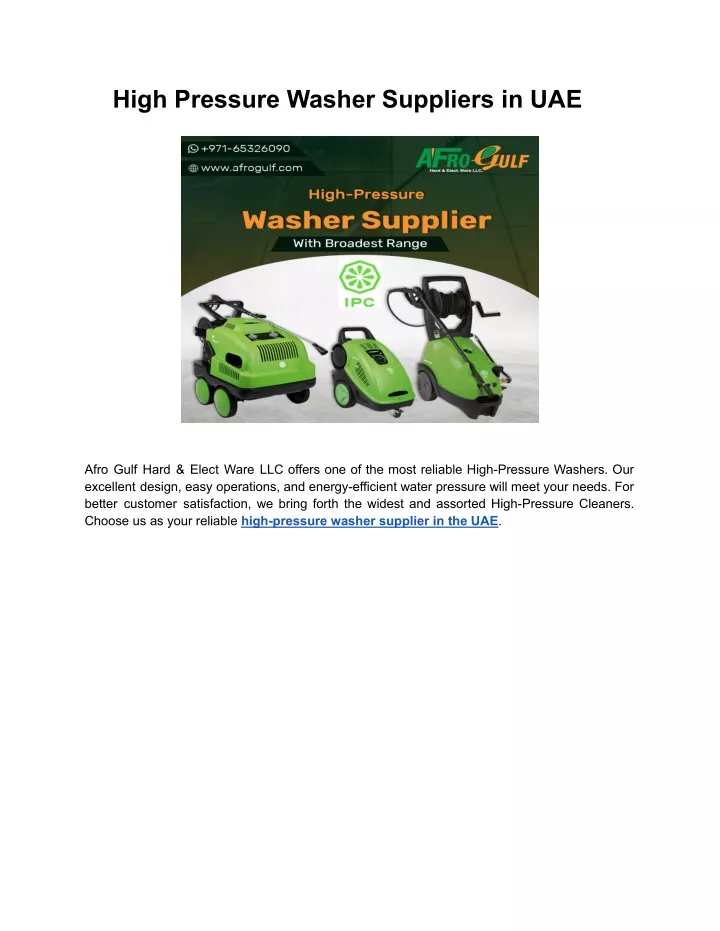 high pressure washer suppliers in uae