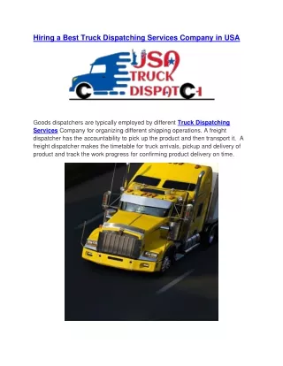 Hiring a Best Truck Dispatching Services Company in USA