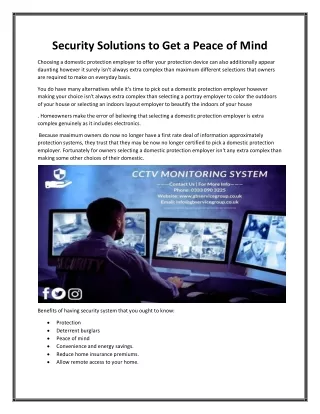 Security Solutions to Get a Peace of Mind
