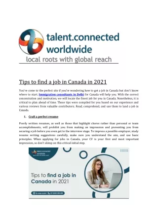 tips to find a job in canada in 2021