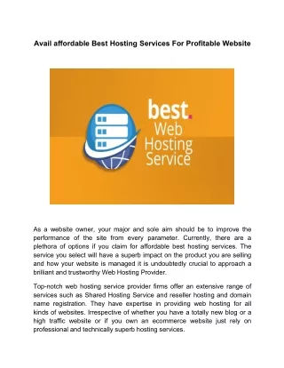 Avail affordable Best Hosting Services For Profitable Website