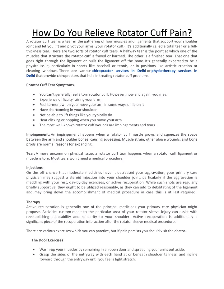 how do you relieve rotator cuff pain a rotator