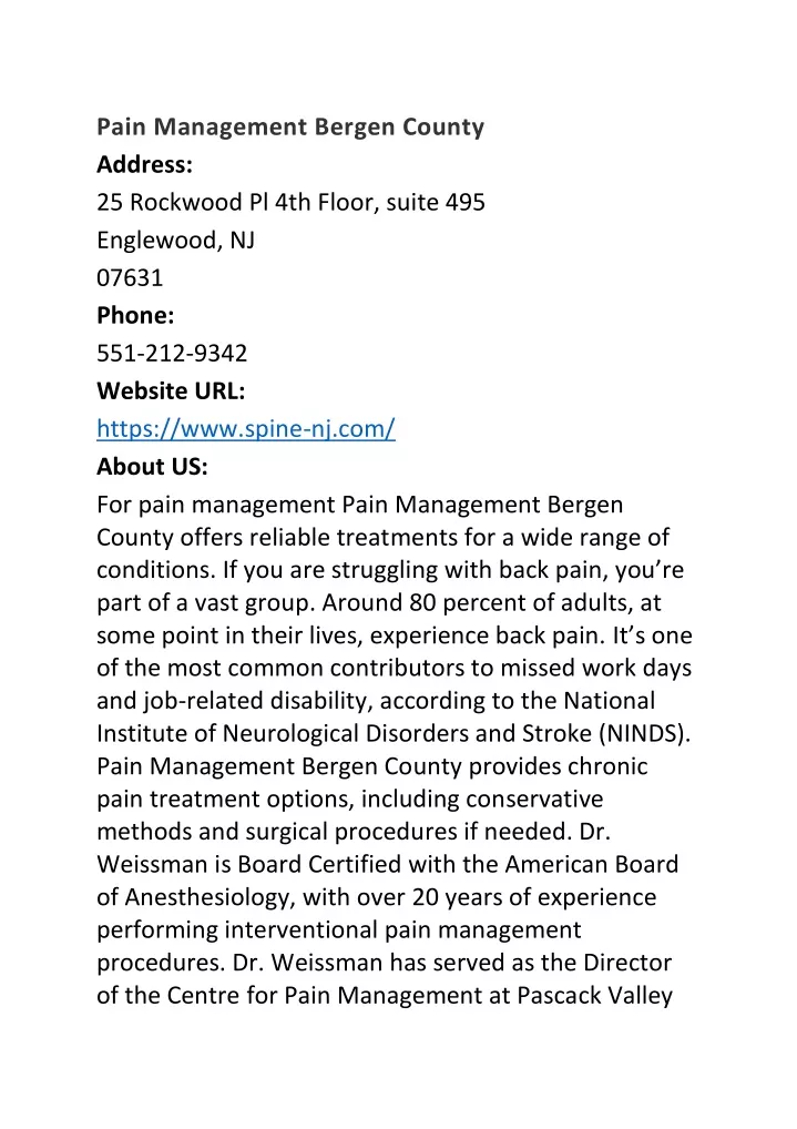 pain management bergen county address 25 rockwood