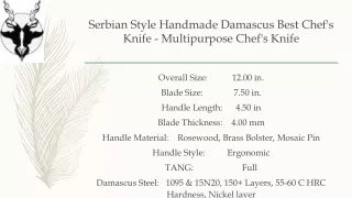 Serbian Style Handmade Damascus Best Chef's Knife - Multipurpose Chef's Knife