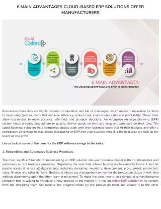 6 main advantages cloud based erp solutions offer