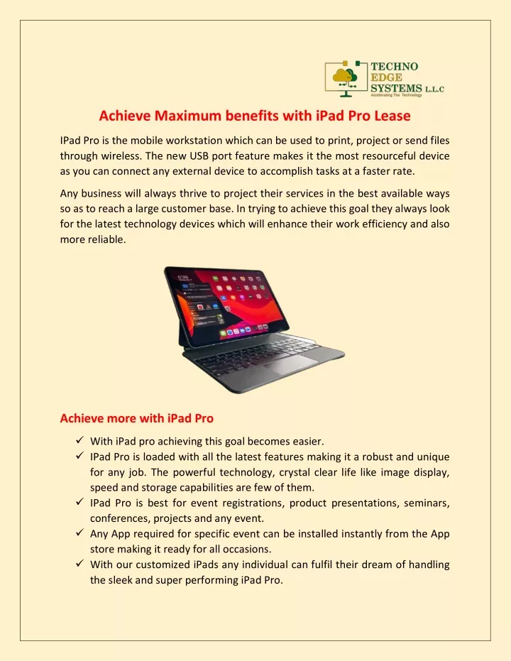 achieve maximum benefits with ipad pro lease