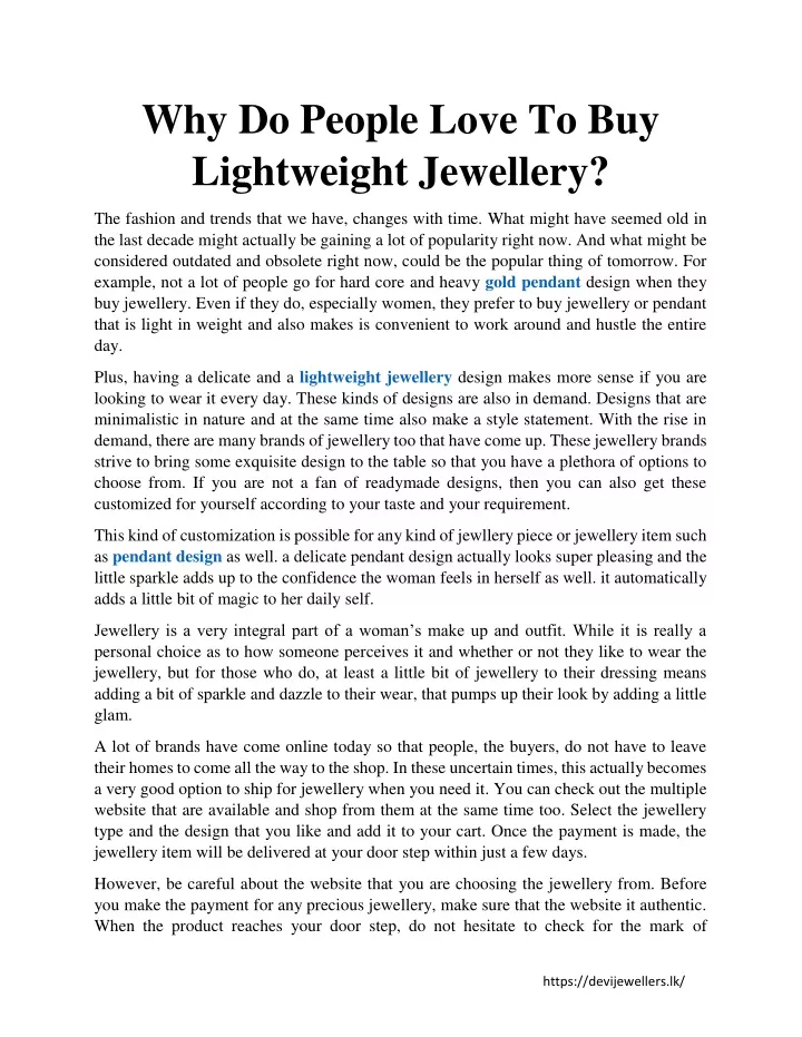 why do people love to buy lightweight jewellery