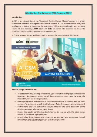 why opt for the advanced csm course in 2021