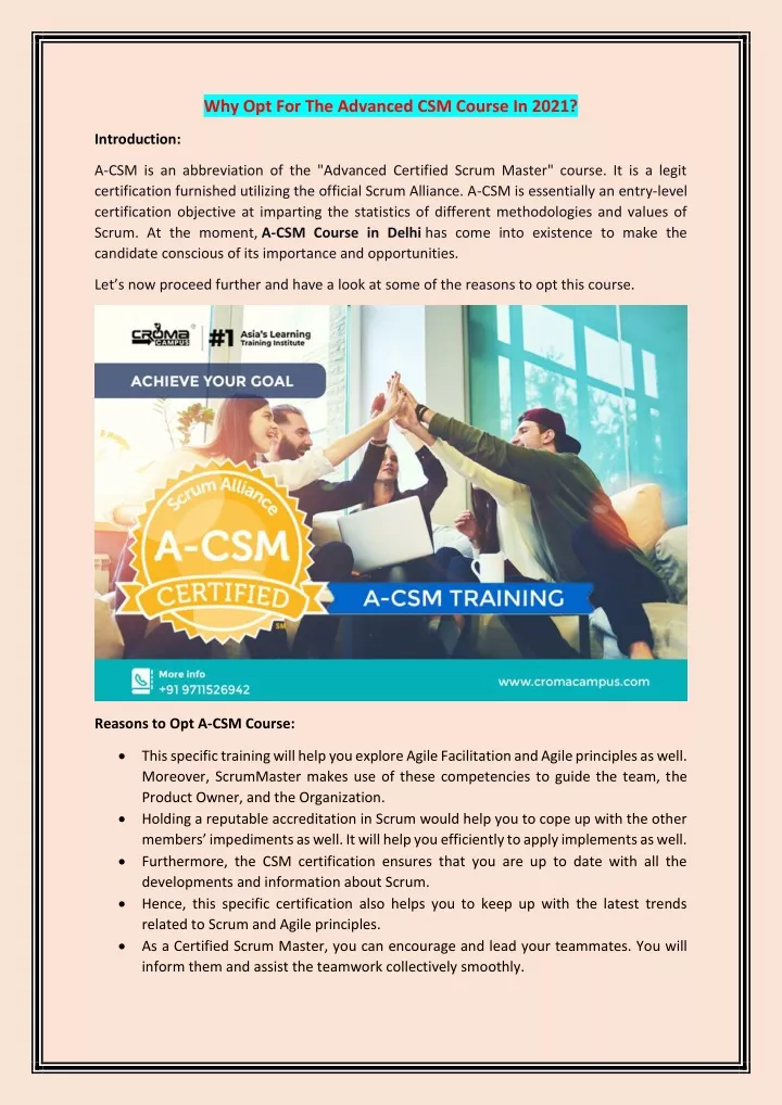 why opt for the advanced csm course in 2021