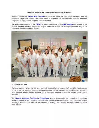 why you need to get the nurse aide training