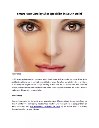 Smart Face Care by Skin Specialist in South Delhi