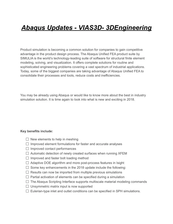 abaqus updates vias3d 3dengineering