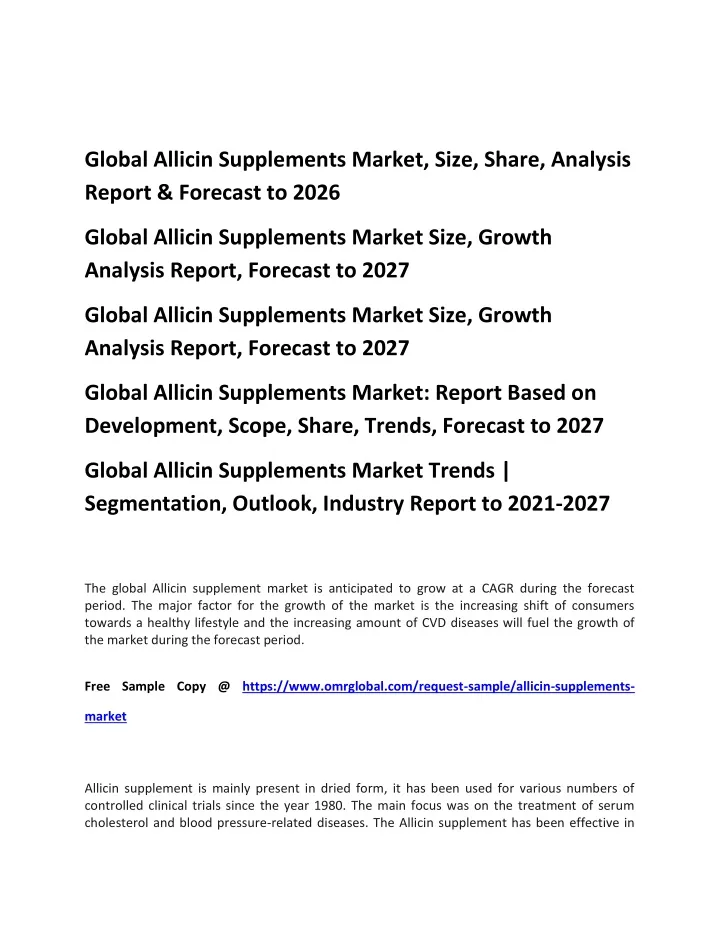 global allicin supplements market size share
