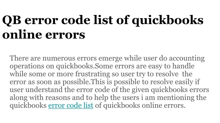 qb error code list of quickbooks online errors