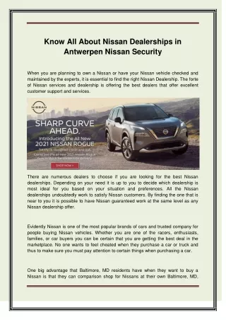Know All About Nissan Dealerships in Antwerpen Nissan Security
