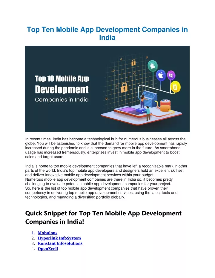 top ten mobile app development companies in india