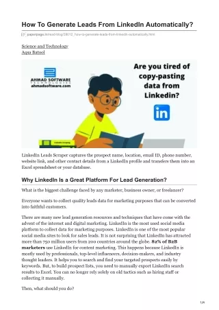 How To Generate Leads From LinkedIn Automatically?