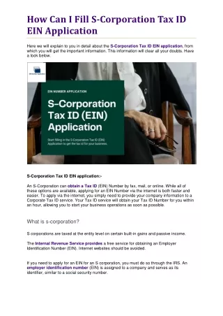 How Can I Fill S-Corporation Tax ID EIN Application