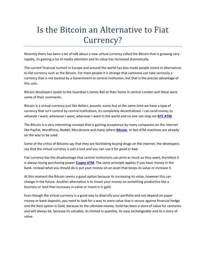 is the bitcoin an alternative to fiat currency