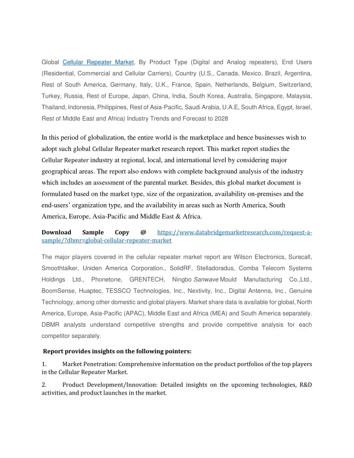 global cellular repeater market by product type