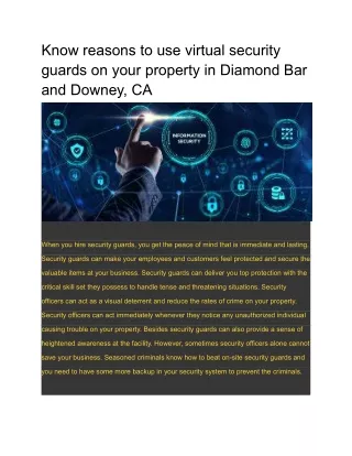 Know reasons to use virtual security guards on your property in Diamond Bar and Downey, CA