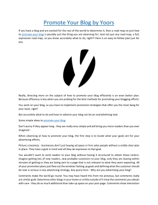 Promote Your Blog by Yoors