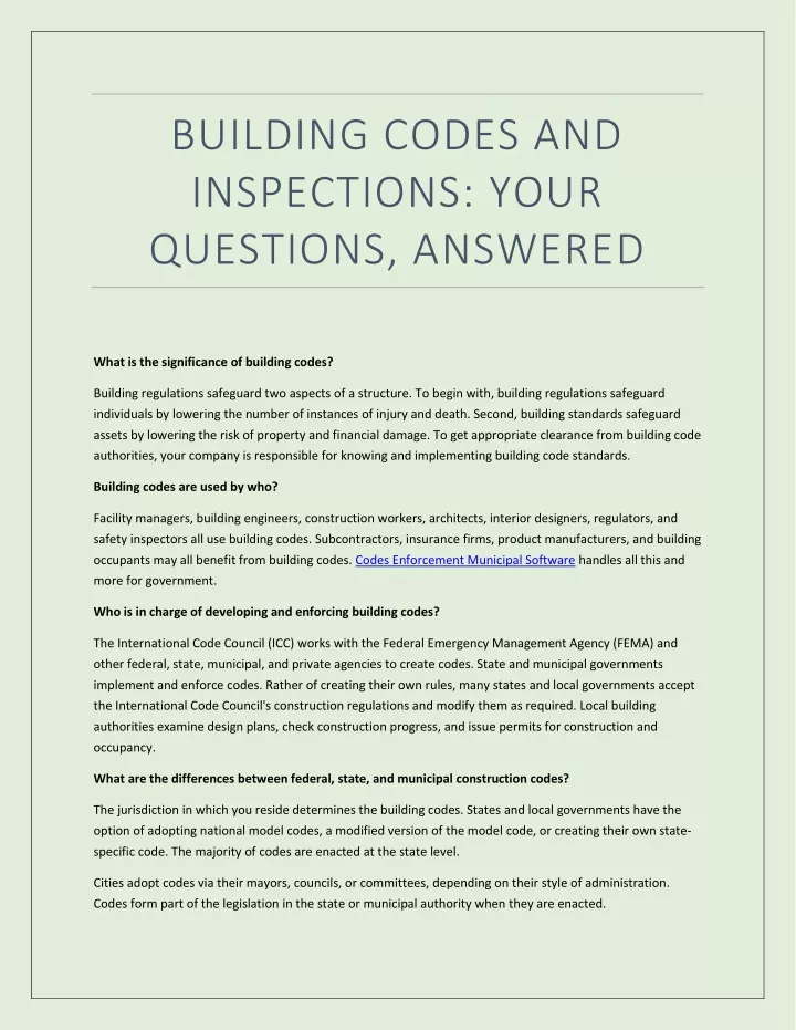 building codes and inspections your questions