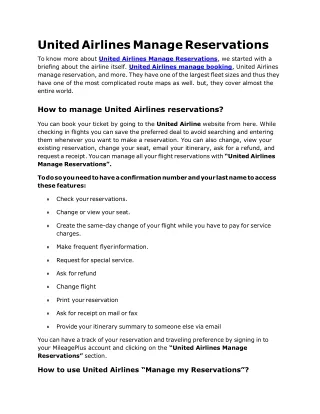 United Airlines Manage Reservations 18449923121