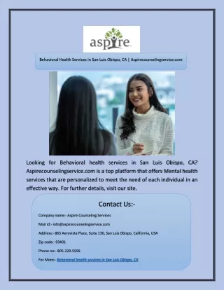 Behavioral Health Services in San Luis Obispo, CA | Aspirecounselingservice.com