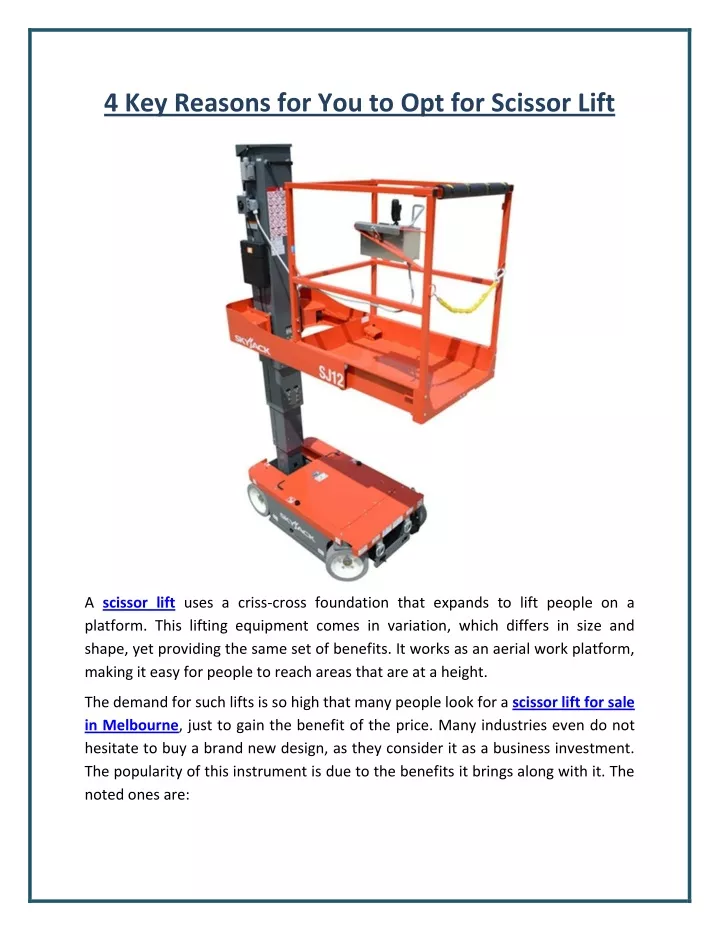 4 key reasons for you to opt for scissor lift
