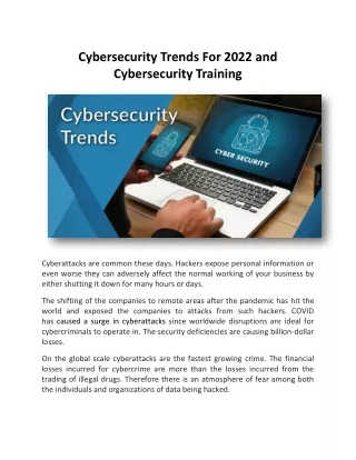 Trends of Cybersecurity for 2022 and Cybersecurity Training