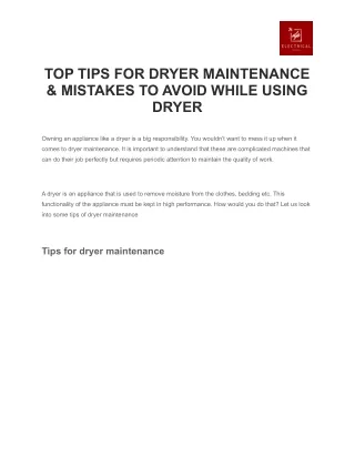 TOP TIPS FOR DRYER MAINTENANCE & MISTAKES TO AVOID WHILE USING DRYER