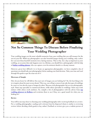 Not So Common Things To Discuss Before Finalizing Your Wedding Photographer