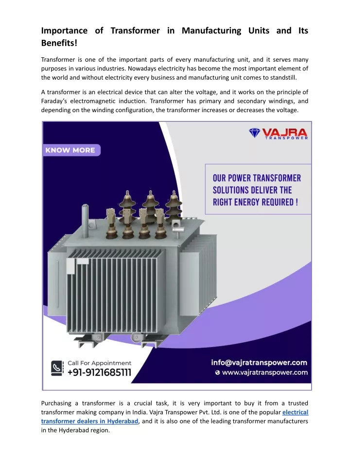 importance of transformer in manufacturing units