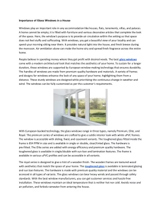 Importance of Glass Windows in a House