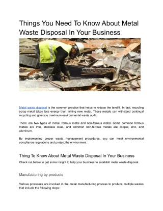 Things You Need To Know About Metal Waste Disposal Your Business