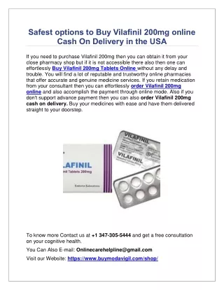 Safest options to Buy Vilafinil 200mg online Cash On Delivery in the USA