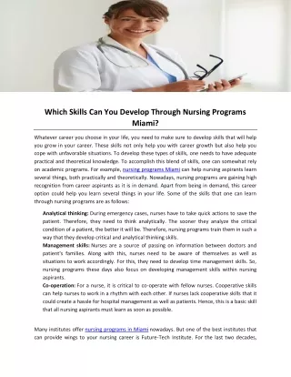 Which Skills Can You Develop Through Nursing Programs Miami