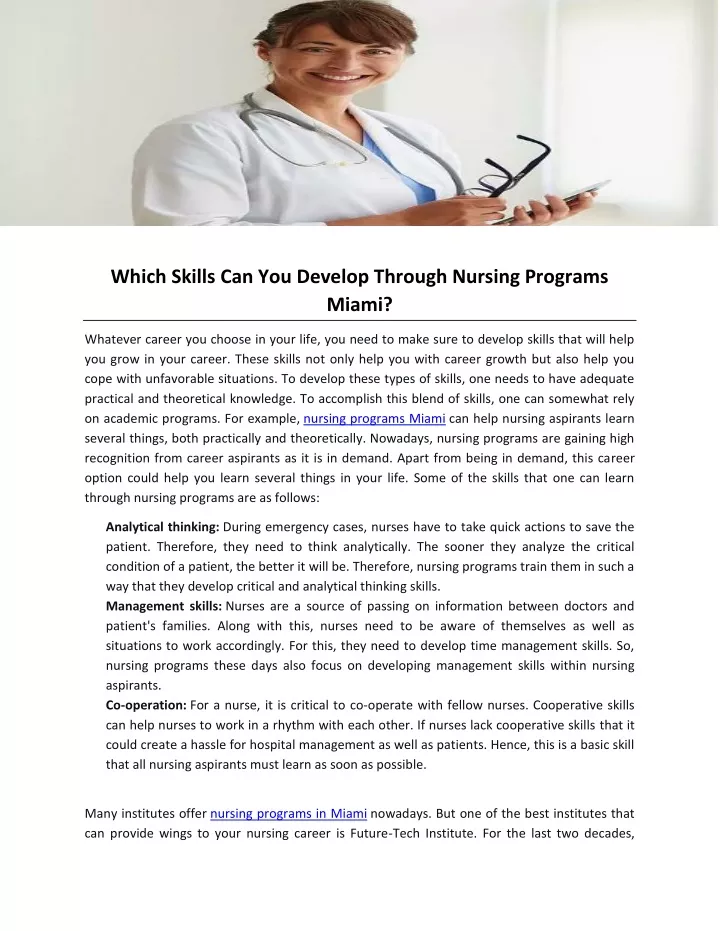 which skills can you develop through nursing